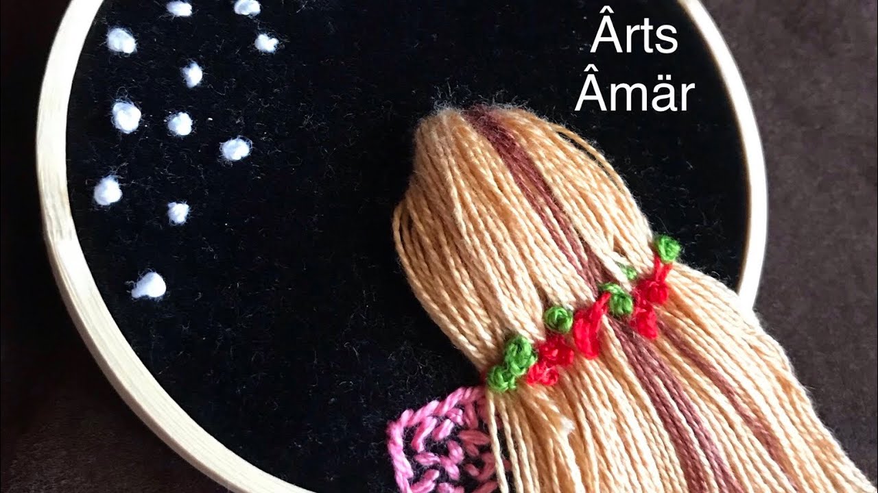 تطريز يدوي & طريقة عمل الشعر بالتطريز &الغرزة التركية بوم بوم &hair embroidery