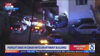 Pursuit ends in crash into apartment building in L.A.