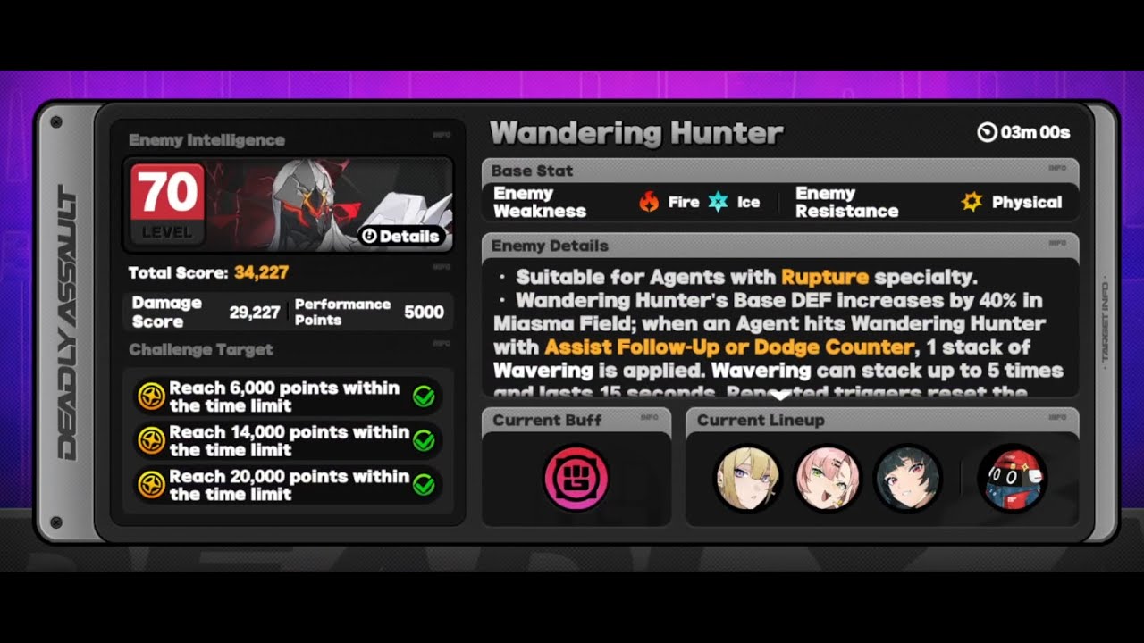 Wandering Hunter vs Evelyn/Nicole/Astra 34k (Zenless Zone Zero Deadly Assault 2.3.2)