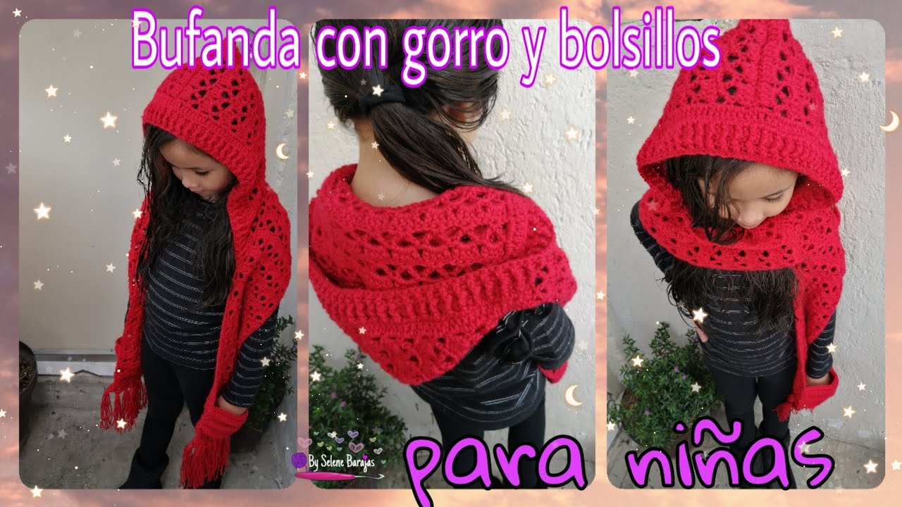 Vicio En expansión Aburrir Bufanda💟 crochet con GORRO y bolsillos ❄️para NIÑA👧 - YouTube