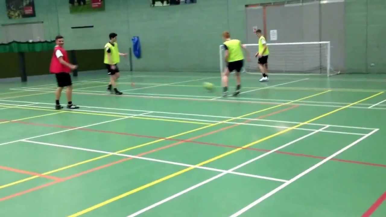 Phil Griffiths nutmegs Andy Harper before Shaun Moore tries crossbar challenge