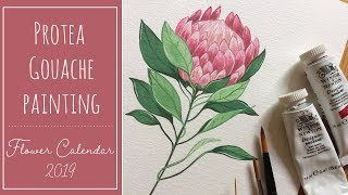 Protea Flower Gouache Painting Flower Calendar 2019