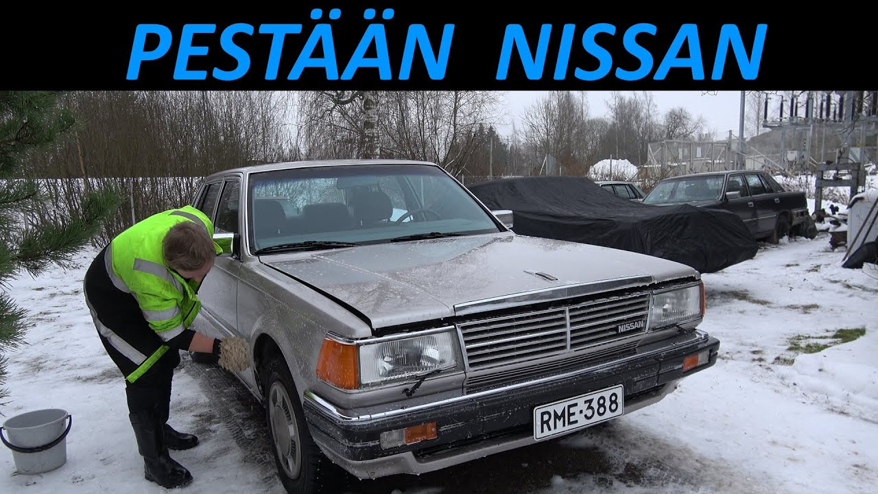 Tammikuinen auton pesu pihalla