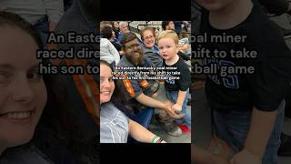 Eastern Kentucky father takes his son to his first basketball match directly from his shift