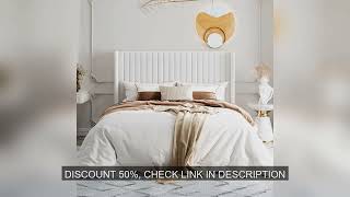 HOOMIC Velvet Upholstered Bed Frame, Vertical Channel Tufted Wingback Headboard, Wooden Slats Suppor