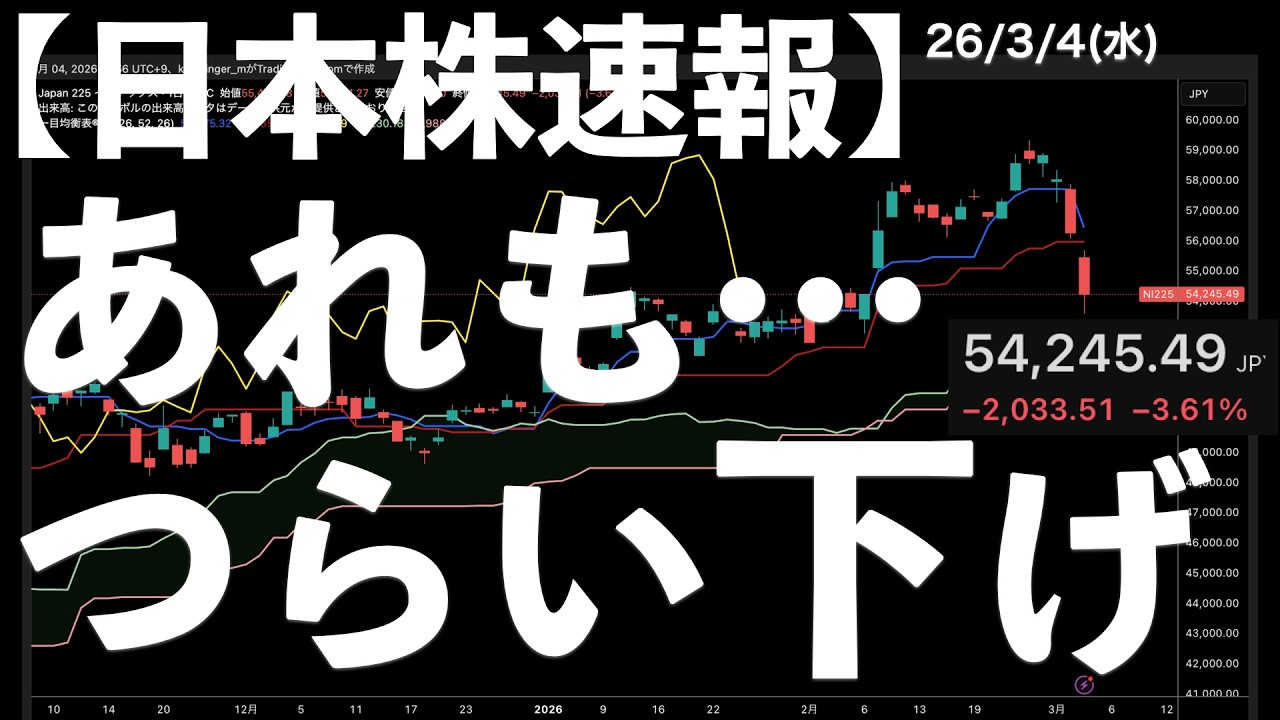 【日本株速報】26/3/4 あれもこれも！再び大幅安でつらい下げ！　#日本株  #半導体　#topix　#nvidia