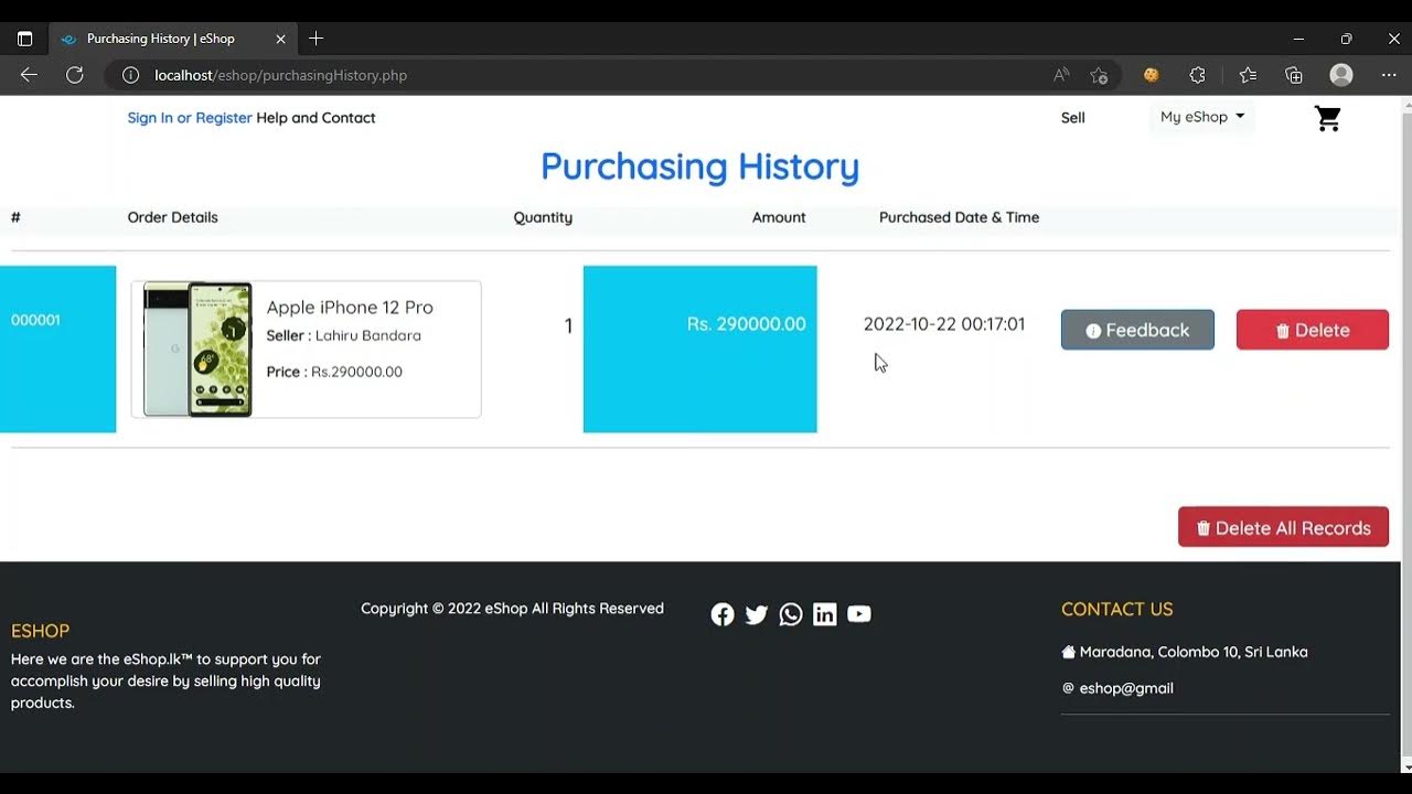 Design a purchase history page using HTML, CSS, JavaScript and ...