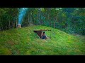 Solo bushcrafts camping build warm underground tunnel shelter catch n cook jungle survival skills