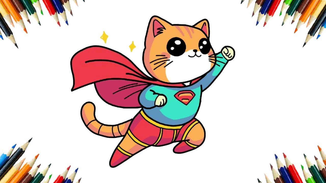 How To Draw A Cute Cat Super Hero Kawaii With Easy Step Cute Cat