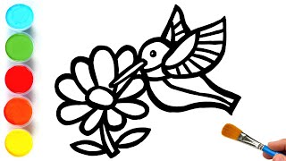 hummingbird flower drawing painting and coloring for kids toddlers lets draw paint together