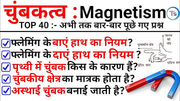 TOP 40 : चुंबक (Magnetism) 100% बार-बार पूछे जा रहे हैं || Topic Wise Science in Hindi | Science GK