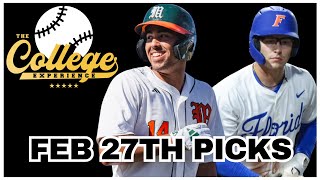 College Baseball Picks For Friday, February 27th   Weekend Preview