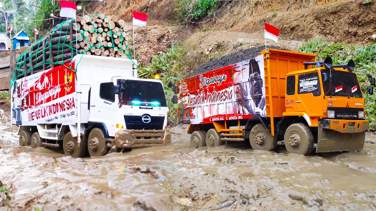 PEJUANG 45 Truk Fuso 220Ps Trinton Truk Canter Hino 500 Muatan Full Truk OFROAD PANTANG MENYERAH