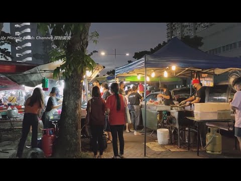 槟城五条路夜市场美食街叻沙炸鸡排炒米粉面晚餐 Penang night market street food 2022