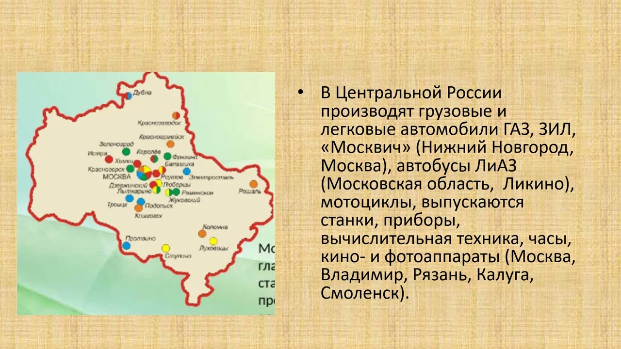 Промышленность и сельское хозяйство центральной России география 7 кл