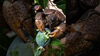 The Cute Baby Coconut Crab Is Trying To Eat Feijoa Fruit