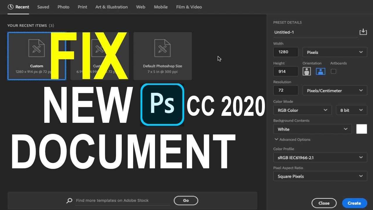 How to Fix New Document Create Option Not Working in Photoshop CC 2020 ...