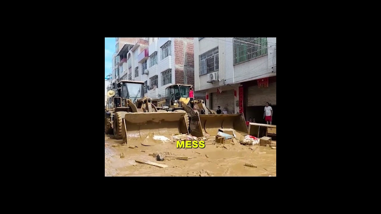 Bulldozer in Action After Flood 