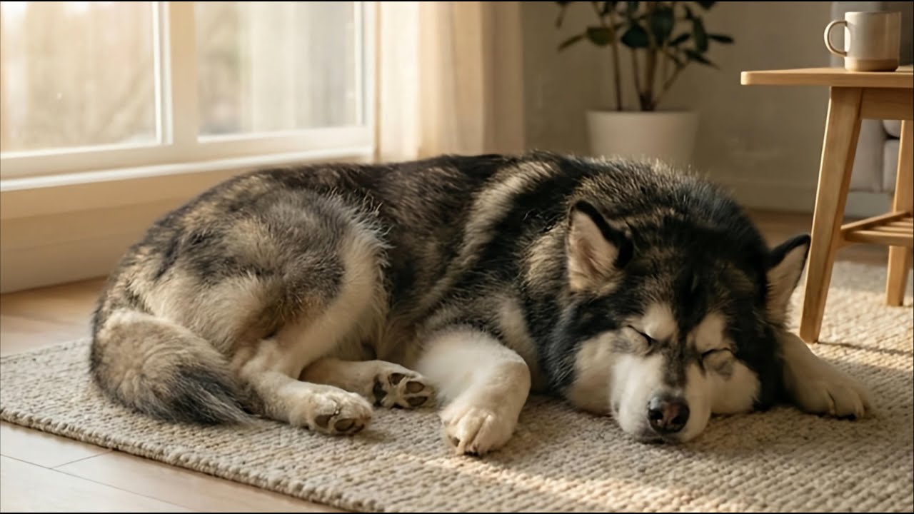 25-Minute Cozy Alaskan Dog Meditation • Soft Breathing • Warm Sunlit Room for Relax & Sleep