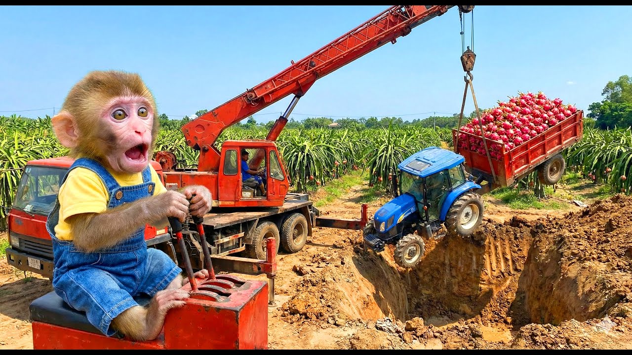 Monkey Nana’s Big Rescue Mission 🚜🐒 | Tractor Stuck in a Deep Hole monkey life