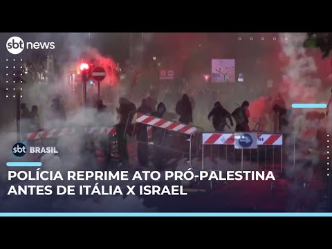 Video protesto-pro-palestina-termina-em-confronto-antes-de-jogo-entre-italia-e-israel-sbt-brasil