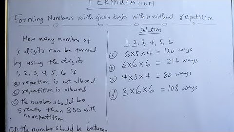 Forming numbers with given digits with or without repetition (Permutation).