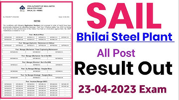Sail Bhilai Steel Plant Result 2023 | sail octt ACTT 23 April 2023 exam date result out