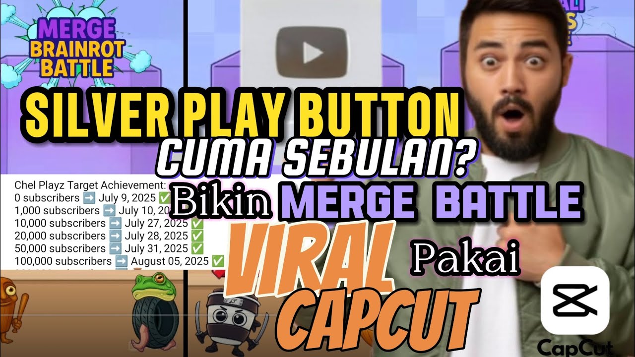 DAPAT SILVER PLAY BUTTON CUMA SEBULAN? BIKIN KONTEN MERGE BATTLE VIRAL PAKAI CAPCUT | TUTORIAL MUDAH