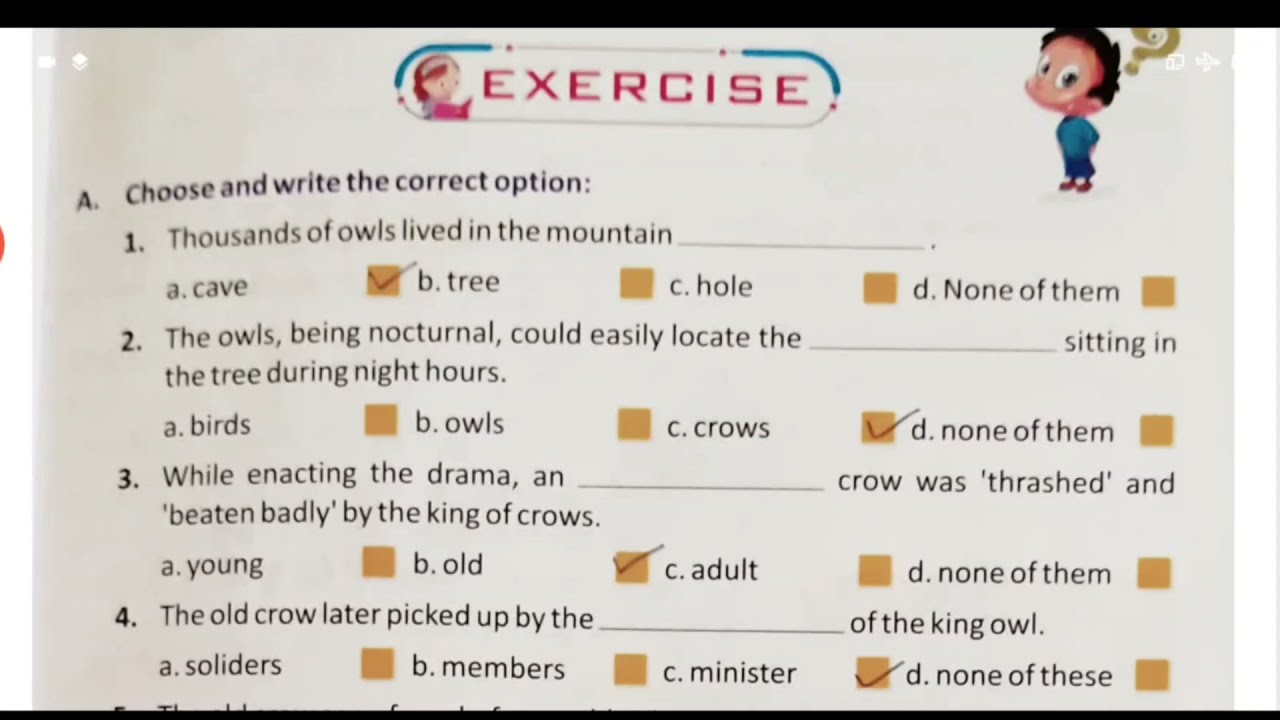 Exercise solution of chapter 4 The Old wise crow, Moral Values class 5 Monopoly Publication