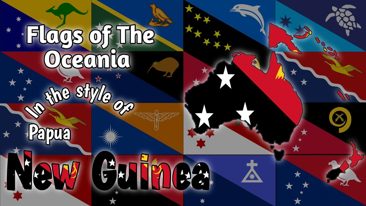 Flags Animation of Oceania in the Style of Papua New Guinea 