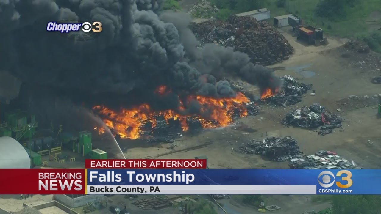 Fire Crews Battle Junkyard Fire In Bucks County