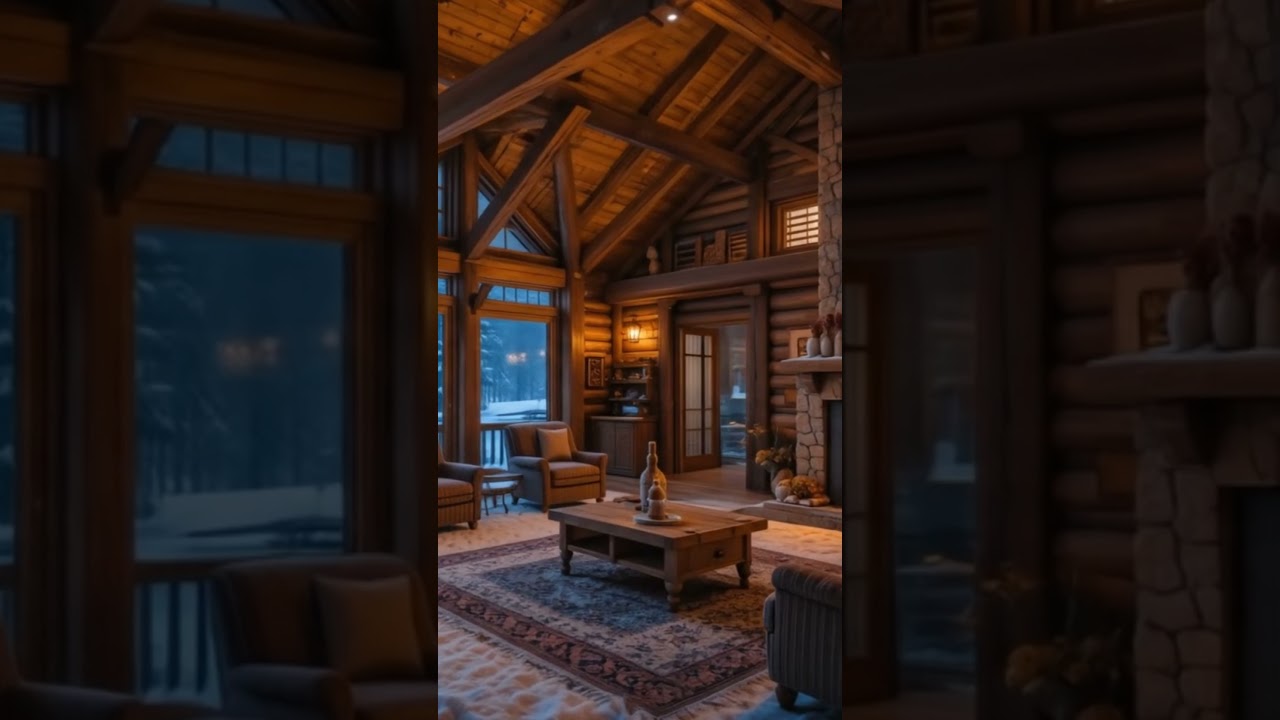 Cozy Cabin Vibes ❄🔥 Snowfall & Warm Fireplace | AI Winter Ambience for Relaxing Nights