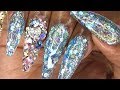 Acrylic Nails Tutorial - How To Encapsulated Nails Icy Blue Glitter Nails with Nail Forms