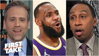 'Of course LeBron's a flopper' - Stephen A. \& Max react to LeBron's warning from the NBA |First Take
