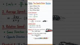 TIME,SPEED AND DISTANCE SHORTCUTS (MATHS NOTES)#maths #shorts #viral #viralvideos