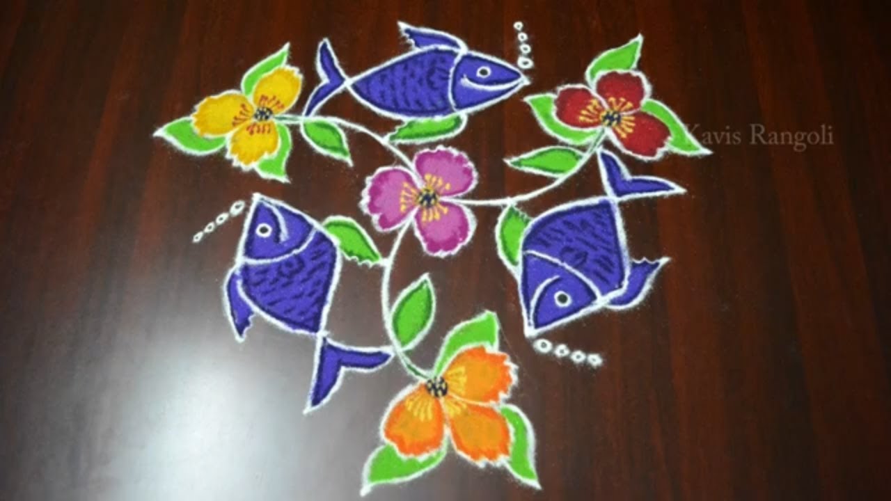 Beautiful Fish Rangoli with Dots Fish Kolam Designs Fish Muggulu