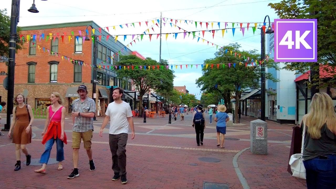 BURLINGTON, VERMONT Virtual Tour [4K] CHURCH STREET MARKETPLACE Walk