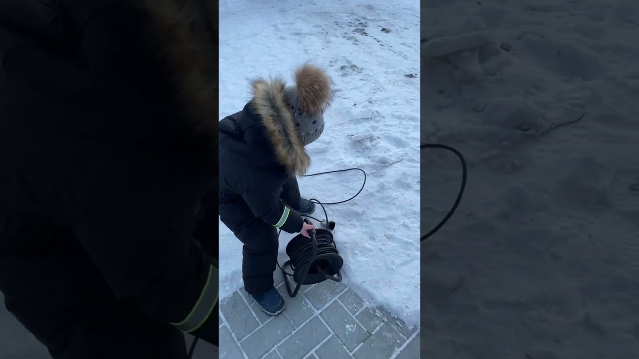 Baby Victor is playing outside. Snowy winter ❄️