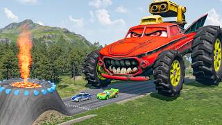 Giant TANK TRUCK Eater VS Cars Lightning McQueen & Police Car & Giant Lava Pit - Beamng.Drive