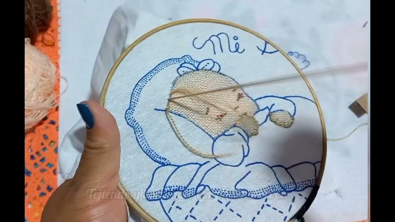 Bordado piel bb,  almohada, mangas/ Mi bautizo/Hand embroidery/Tejiendo y bordando con Melina Cerón