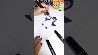 Coloring a Cute Penguin for Kids | Easy Winter Animal Art #shorts