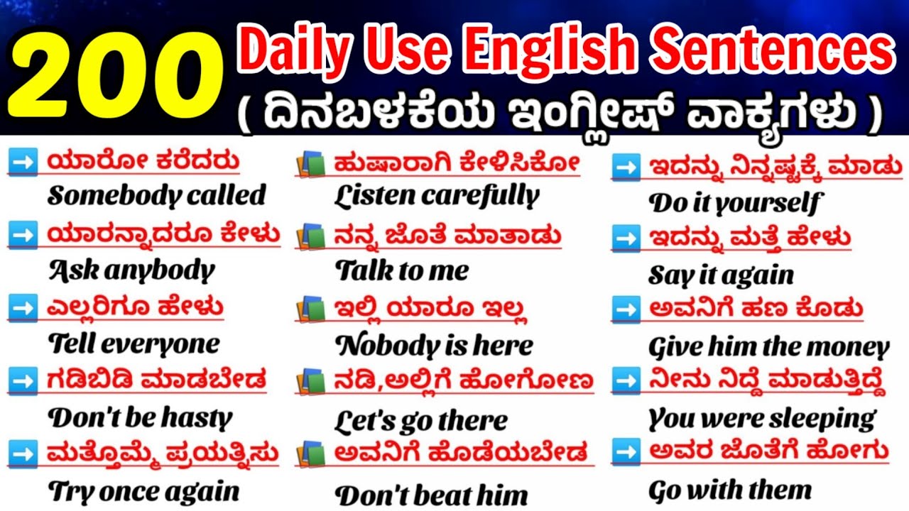 200 Daily Use English Sentences| Short Sentences|Daily use simple sentences|ಕನ್ನಡದ ಮೂಲಕ ಇಂಗ್ಲಿಷ್ 