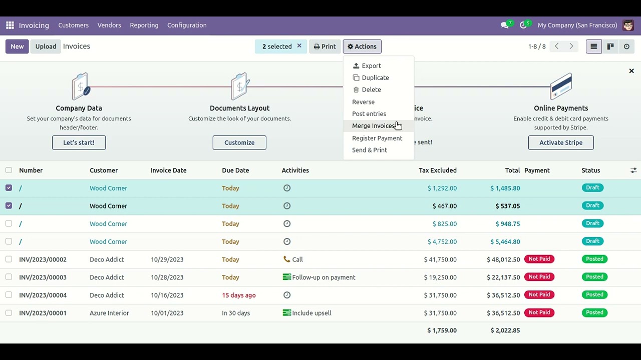 Merge Invoices - Section & Notes Odoo