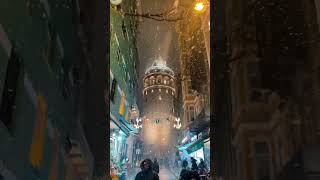 The Galata Tower on a Snowy Winter Night Surreal relaxing