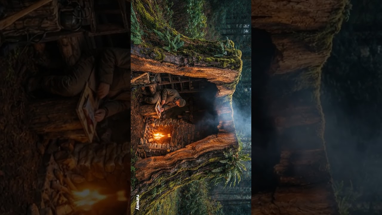 Secret survival shelter inside a stump. He Lives in a Tree Stump?! 