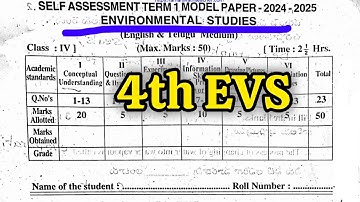 4th Class 💯"EVS" SELF ASSESSMENT TERM 1 Question Paper with Answer Key🗝️ 2024-2025 | 💯4th Class 👍