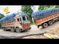 Lorry Videos : Dare To Escape Danger On Risky Ghat Up Turns | Ghat Truck Videos | Trucks In Mud