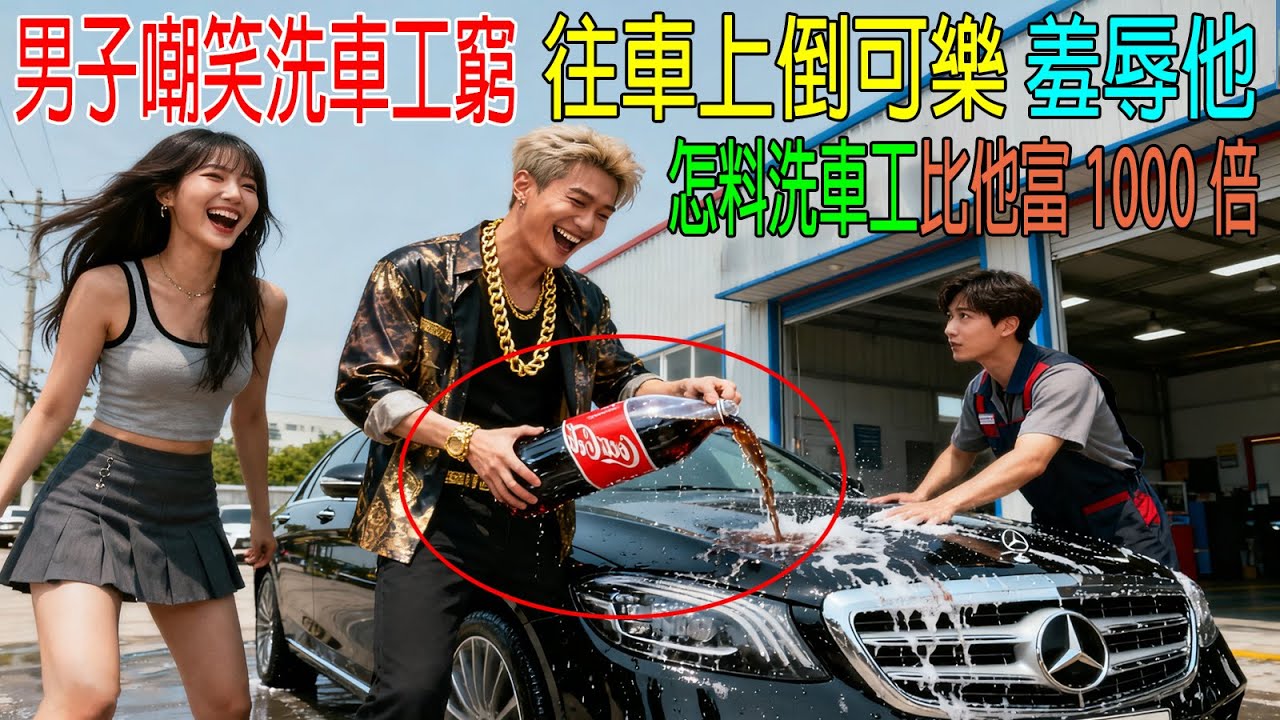 男子嘲笑洗車工窮，往車上倒可樂，讓他擦乾净羞辱他！怎料洗車工比他富1000倍