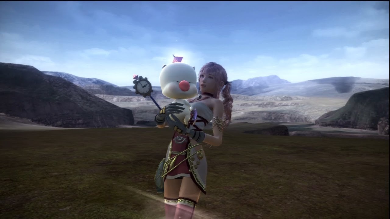 Serah staggers a Buccaboo as they traverse the plains in Final Fantasy XIII...