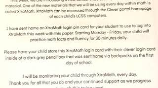 Intro to XtraMath Letter to Parents